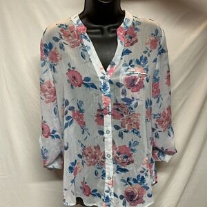 Kut‎ From The Kloth Womens S Floral Semi Sheer Top 3/4 Or Longslv Cottage Girly